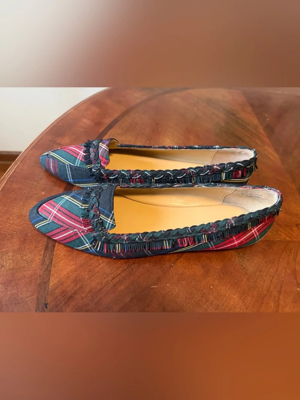 Talbots Francesca Driving Flats Tartan Size 9.5 Plaid Shoes Christmas Ruffle
